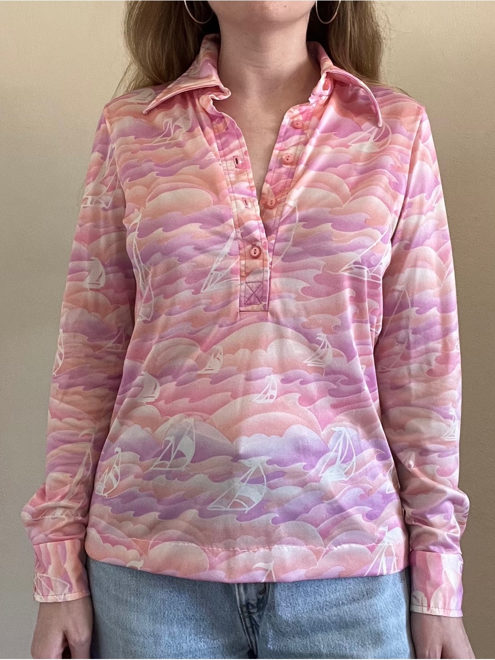 Vintage 70’s Sail Boat Print Top